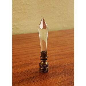 Crystal Lamp Finial Topper Faceted Cone Shape Antique Color Brass Base Large 3"